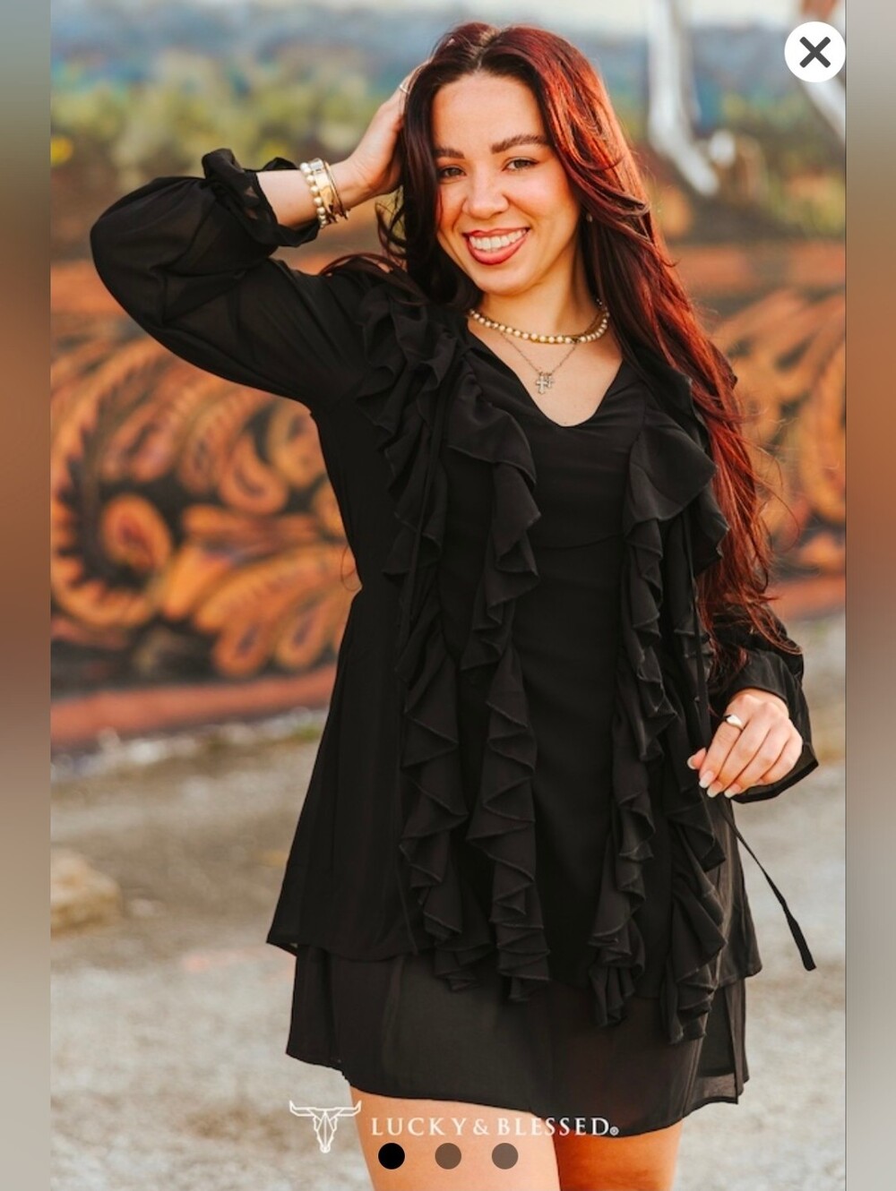 NEW!!! Lucky & Blessed Black Ruffle Front Lined Shirt Dress, Sz Small - XL, NWT